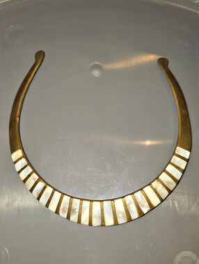 Vintage Brass And Aboloni Statement Necklace